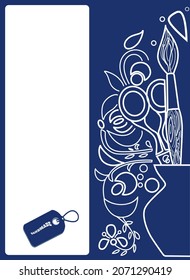 In the vector illustration, an abstract drawing of items and tools for needlework, which means handmade. There is room for a text block