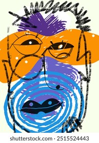 Ilustración vectorial abstracta, dibujo de líneas de arte, cara, en un diseño vibrante, colorido y simple. Para antecedentes, póster y Anuncio. Expresión artística contemporánea moderna y diseño minimalista