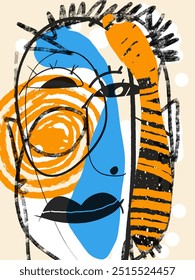 Vector illustration abstract, drawing line art, face, in a vibrant, colorful and simple design. For background, poster and banner. Modern contemporary, artistic expression and minimalist design