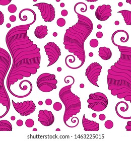Vector illustration of an abstract drawing on the marine theme. stylized sea creatures of pink on a white background. seamless texture
