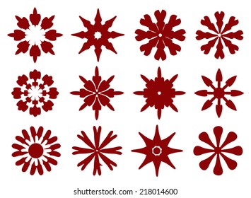 Vector illustration of abstract eight petal floral designs. 