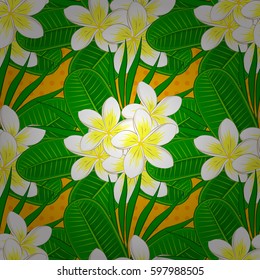 Vector illustration. Abstract elegance seamless pattern with floral motifs on a yellow background.