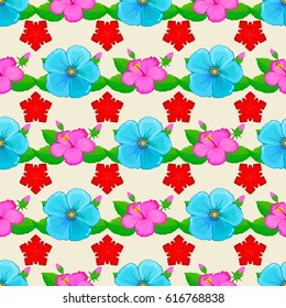 Vector illustration. Abstract elegance seamless pattern with floral motifs on a beige background. Decorative cosmos flowers repeating pattern.