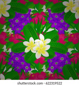 Vector illustration. Abstract elegance seamless pattern with floral motifs on a beige background. Decorative plumeria flowers repeating pattern.