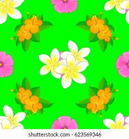 Vector illustration. Abstract elegance seamless pattern with floral motifs on a green background.
