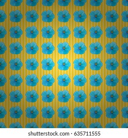 Vector illustration. Abstract elegance seamless pattern with floral motifs on a yellow background. Decorative cosmos flowers repeating pattern.