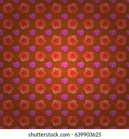 Vector illustration. Abstract elegance seamless pattern with floral motifs on a brown background. Decorative cosmos flowers repeating pattern.