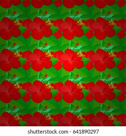 Vector illustration. Abstract elegance seamless pattern with floral motifs on a green background. Decorative hibiscus flowers repeating pattern.