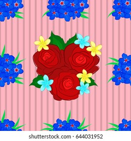 Vector illustration. Abstract elegance seamless pattern with floral motifs on a pink background. Decorative rose flowers and green leaves repeating pattern.