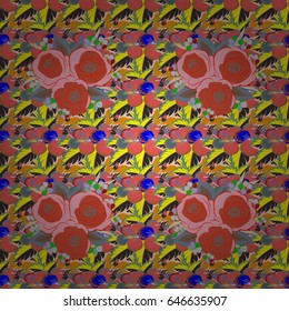 Vector illustration. Abstract elegance seamless pattern with floral motifs in yellow and blue colors.
