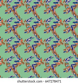 Vector illustration. Abstract elegance seamless pattern with floral motifs in blue and beige colors.