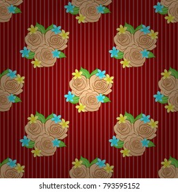 Vector illustration. Abstract elegance seamless pattern with floral motifs in beige, pink and red colors. Decorative rose flowers and green leaves repeating pattern.