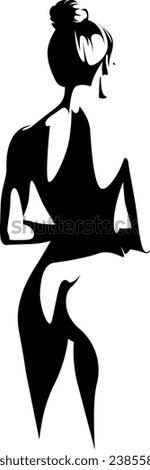 Vector illustration of abstract elegant female back. Black and white sexy woman figure, view from behind.