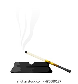 Vector illustration of abstract elegant vintage mouthpiece with ashtray on a white background. Cigarette in cigarette holder with ashtray Cartoon style on a white background, isolated object. 