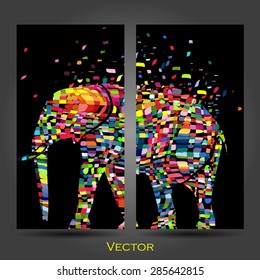 Vector illustration of a abstract elephant animal  in graphic style, business card. EPS