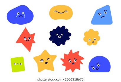 Vector illustration of abstract emotion. Minimal banner with minimal characters with different moods. Simple flat icons for emotional intelligence design.
