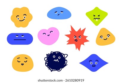 Vector illustration of abstract emotion. Minimal banner with minimal characters with different moods. Simple flat icons for emotional intelligence design.
