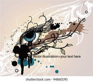 vector illustration of an abstract eye and fantasy plants