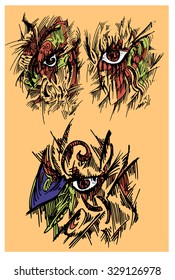 Vector illustration, abstract eyes artwork, card concept