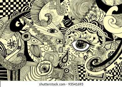 Vector illustration, abstract eyes artwork, card concept