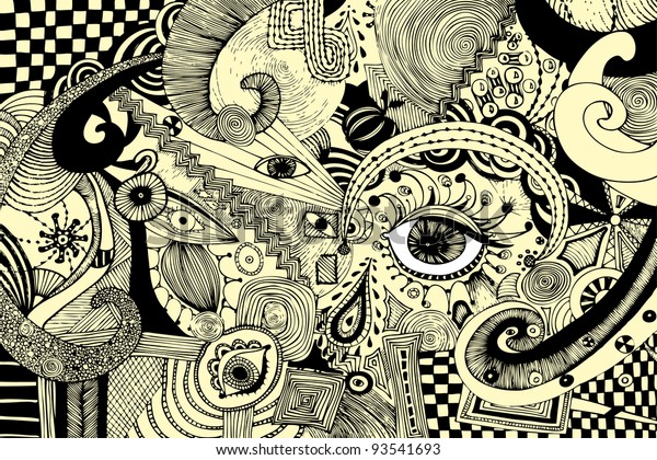 Vector illustration, abstract eyes artwork, black and white wall art.