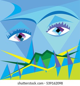 Vector illustration of abstract eyes. Colored face. Abstract picture view. 