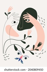Vector illustration with an abstract face from hands