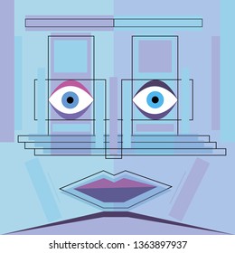 Vector illustration of abstract face on blue background.