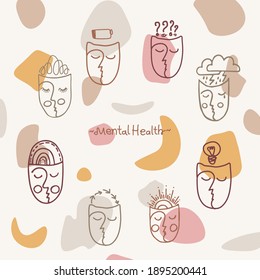 Vector illustration with abstract faces. Mental Health Day.