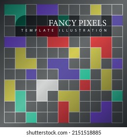 Vector illustration of abstract fancy retro pixels. Modern digital template design in retro suprematist avant-garde style with text.