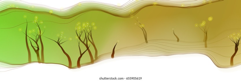 Vector illustration of an abstract fantasy forest on a wavy colorful background