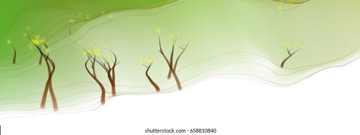 Vector illustration of an abstract fantasy forest on a wavy colorful background