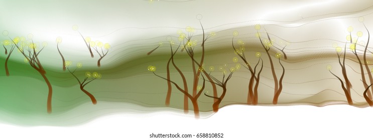 Vector illustration of an abstract fantasy forest on a wavy colorful background