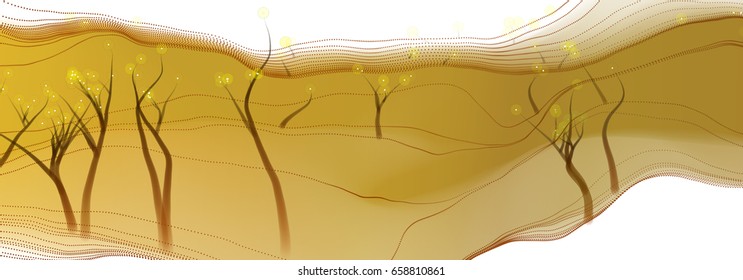 Vector illustration of an abstract fantasy forest on a wavy colorful background