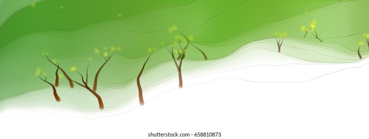 Vector illustration of an abstract fantasy forest on a wavy colorful background