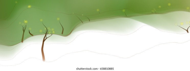 Vector illustration of an abstract fantasy forest on a wavy colorful background