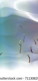 Vector illustration of an abstract fantasy forest on a wavy colorful background