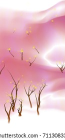 Vector illustration of an abstract fantasy forest on a wavy colorful background