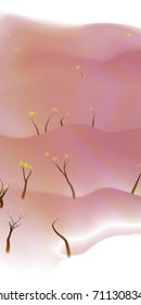 Vector illustration of an abstract fantasy forest on a wavy colorful background