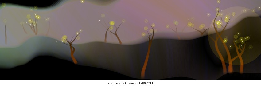 Vector illustration of an abstract fantasy forest on a wavy colorful background