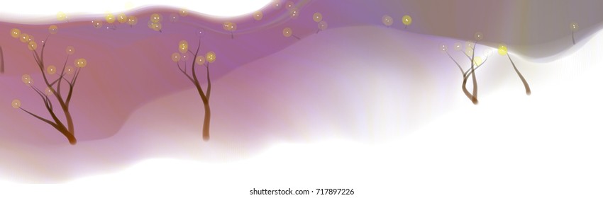Vector illustration of an abstract fantasy forest on a wavy colorful background