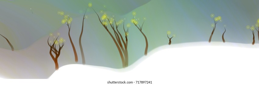 Vector illustration of an abstract fantasy forest on a wavy colorful background