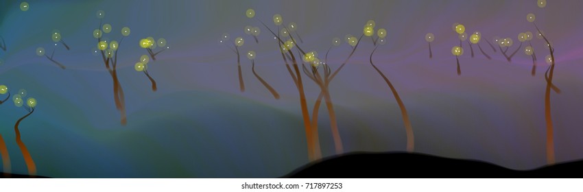 Vector illustration of an abstract fantasy forest on a wavy colorful background