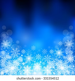 Vector illustration. Abstract festive bokeh background with snowflakes. Merry Christmas and Happy New Year! Mesh blurred background. Template for poster.