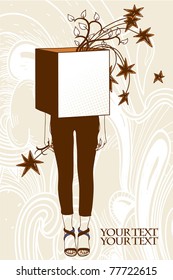 vector illustration of an abstract figure in a box with stars and waves
