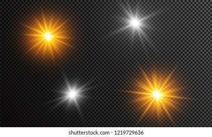 Vector illustration of abstract flare light rays. A set of stars, light and radiance, rays and brightness.