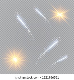 Vector illustration of abstract flare light rays. A set of stars, light and radiance, rays and brightness.