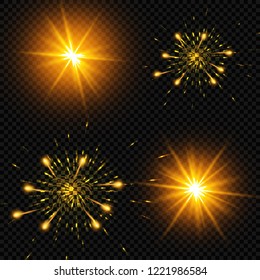 Vector illustration of abstract flare light rays. A set of stars, light and radiance, rays and brightness.