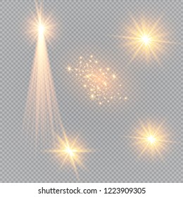 Vector illustration of abstract flare light rays. A set of stars, light and radiance, rays and brightness.