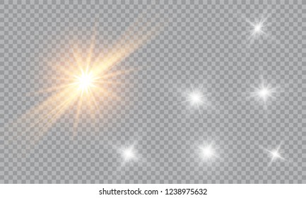 Vector illustration of abstract flare light rays. A set of stars, light and radiance, rays and brightness.